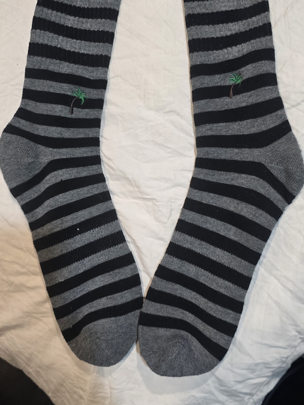 Source Unknown Black and Gray Striped Crew Socks with Palm Tree Accent